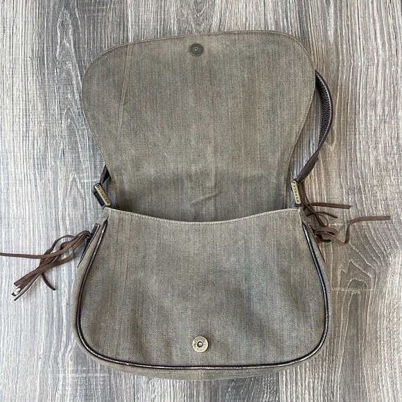 Yurena Shoulder Bag Italy Saddle Satchel Leather Textured Fur Taupe Denim Italy - Picture 6 of 9